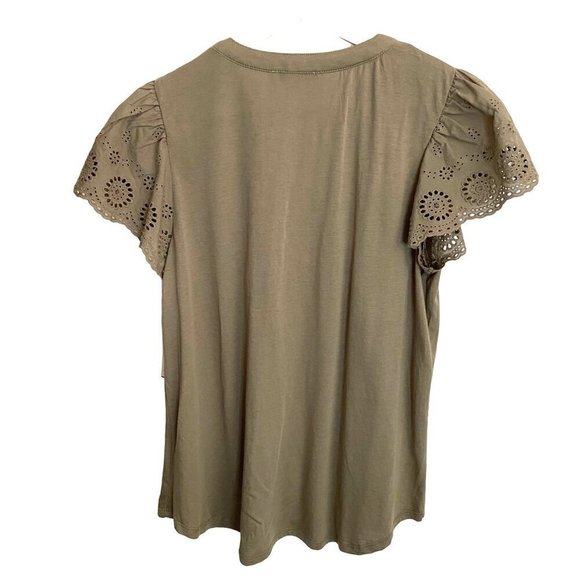 Angels Forever Young Poplin Flutter Sleeve Top Women's Size S Lace Peasant NWT‎ - Picture 2 of 12